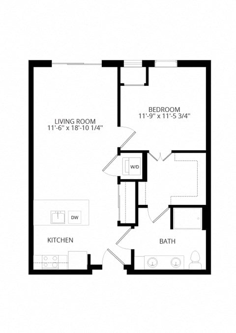 Floor plan for 1 bed, 1 bath, 739 sqft